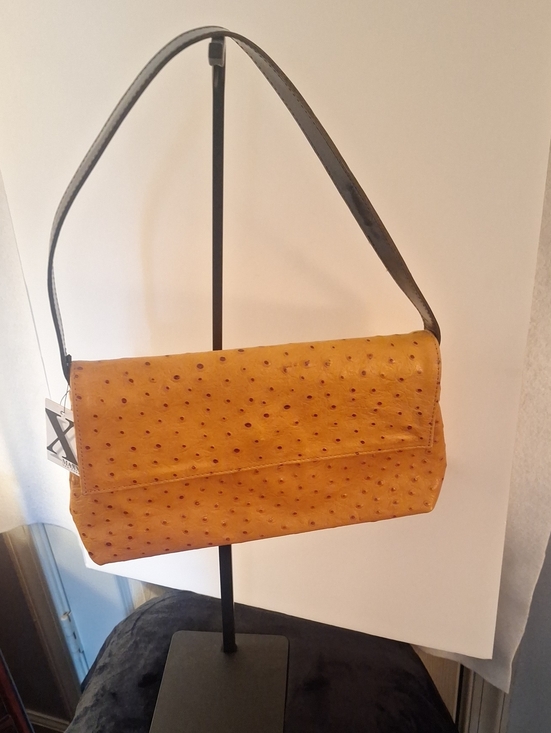 Maxx New York Handbags - Maxx New York Ostrich-Embossed Shoulder Bag in Mustard